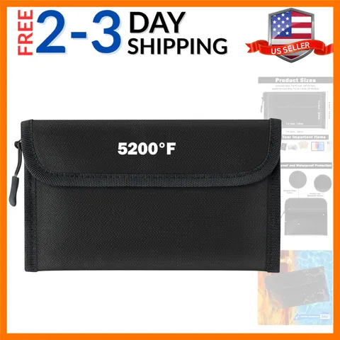 Fireproof Waterproof Document Bag - 5200°F Water Resistant Fire Proof Money B...