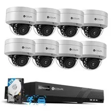 4COVR PoE Security Camera System, 8X 5MP IK10 Vandal-Proof IP67 Dome 8CH 8Cams