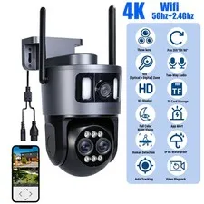 5G WiFi Security Camera 1-10X Zoom 8MP4K Triple Lens Camera 360°PTZ Night Vision