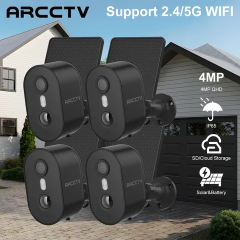 4PACKS ARCCTV Solar Security Camera 4MP Wireless Battery 2.4/5G WIFI Outdoor