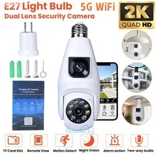 Cámara de seguridad HD 2K Wi-Fi doble lente 360° E27 luz cámara nocturna Hogar
