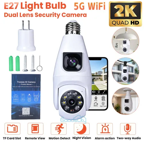 Cámara de seguridad HD 2K Wi-Fi doble lente 360° E27 luz cámara nocturna Hogar