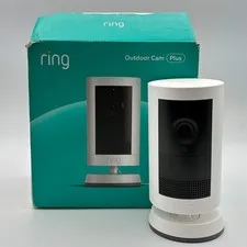 Ring Outdoor Cam Plus Battery 2K HD Smart Security Camera White New Open Box
