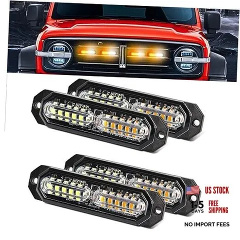 White Amber 12" Emergency Grille Light - 4PC Strobe Light