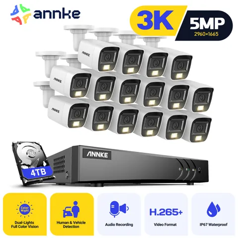 ANNKE 16CH DVR 5MP Audio Wired Security Camera System Outdoor Color Night Vision