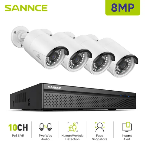 SANNCE 4K POE Security IP Camera System 8CH NVR Two Way Audio AI Human Detection