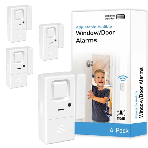 Door Alarms for Home Security, 4 Pack Window Alarm Sensors Adjustable Chime
