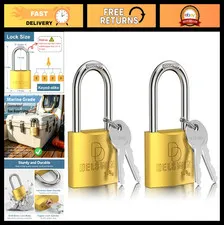 Heavy Duty Weatherproof Padlock with Key - Solid Brass Marine Grade Lock (2 Pack