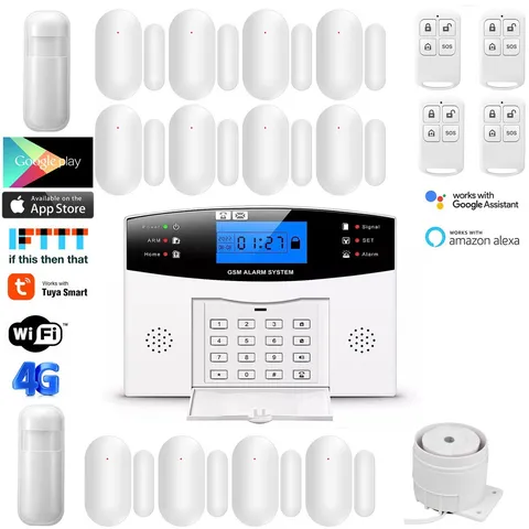 V66 Tuya APP IP WiFi+US/EU 4G Wireless+Wired Home Security Burglar Alarm System