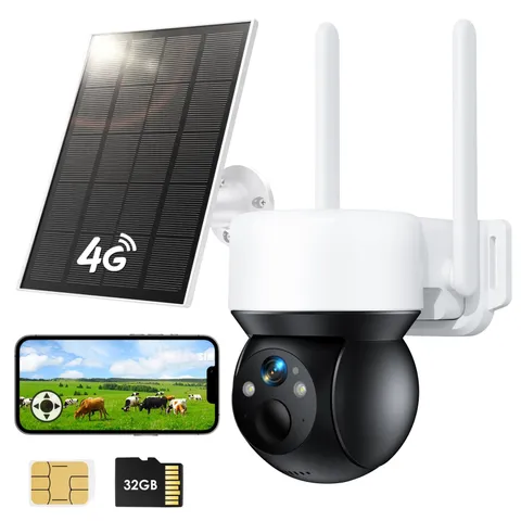4G LTE Cellular Solar Security Camera Wireless Outdoor, No WiFi Security Came...