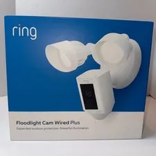 Ring Floodlight Cam Wired Plus Security Camera White 1080p HD Video 2000 Lumens