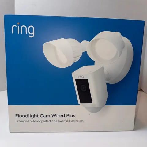 Ring Floodlight Cam Wired Plus Security Camera White 1080p HD Video 2000 Lumens