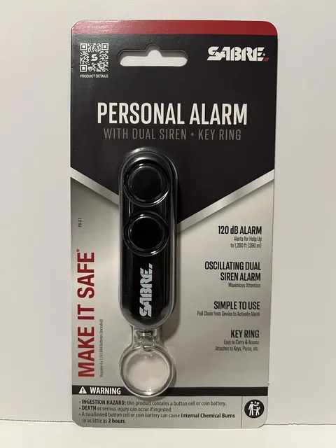 Sabre Personal Alarm w/Dual Siren  on Key Ring, 120dB, Black ***NEW & SEALED***