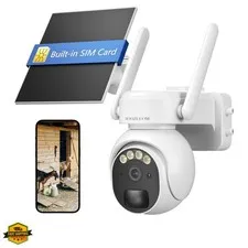 4G LTE Security Camera No Internet Needed, Free Cloud Storage, 360° PTZ Outdo...