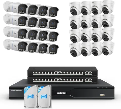 ZOSI 32CH 32 x 8MP 4K PoE Security Camera System Night Vision Detect Audio 8TB