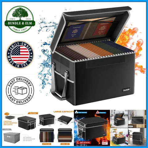 Collapsible Document Storage Box, Fireproof and Waterproof Filing Organizer