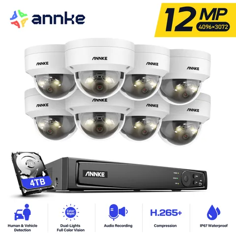 ANNKE 12MP Audio PoE Security IP Camera System 8CH NVR Outdoor Color Night IK08