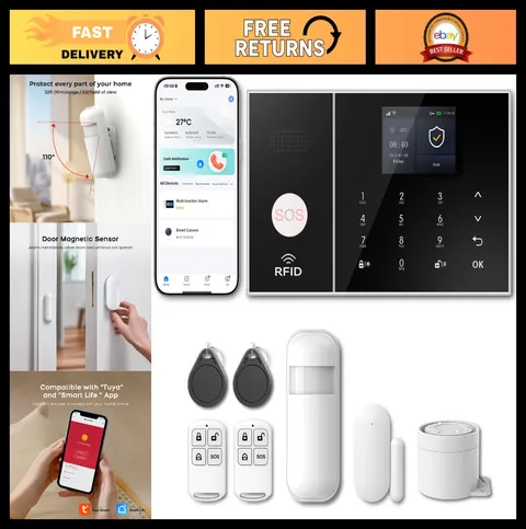 8-Piece Home Security System Kit - WiFi Alarm, App Alerts, Door Sensors, Motion