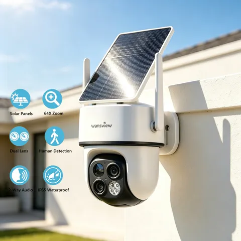 Wansview Outdoor Solar Security Camera 2K 3MP Wireless PTZ Dual-Cam Color Night