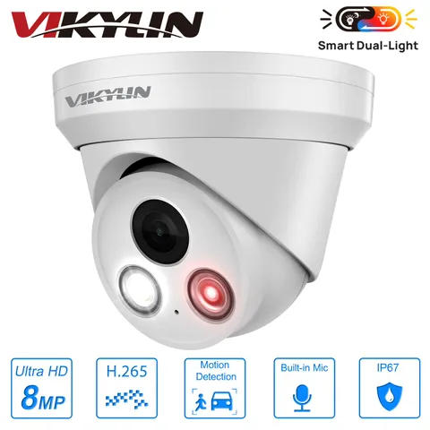 VIKYLIN Turret PoE Security IP Camera 8MP Dual Light Color Night Vision Outdoor