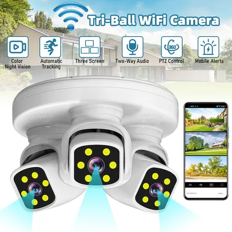 WIFI 6MP Camera Three Lens Auto Tracking 360° PTZ Security Night Vision Camera