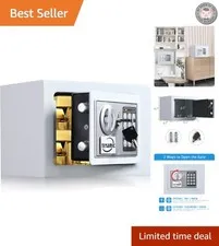 Durable Alloy Steel Digital Safe with Interior Carpet - 0.23 Cu Ft White Design