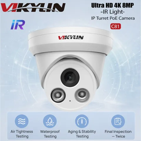 Vikylin 4K 8MP IP Camera IR Night Vision POE MIC Security Turret Outdoor NDAA