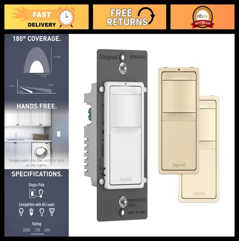 600W Motion Sensor Light Switch - 180° Coverage, Auto On/Off, Single Pole, White