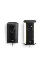Ring Outdoor Cam Pro, Plug-In Black Security Camera with Spotlight Cam Pro