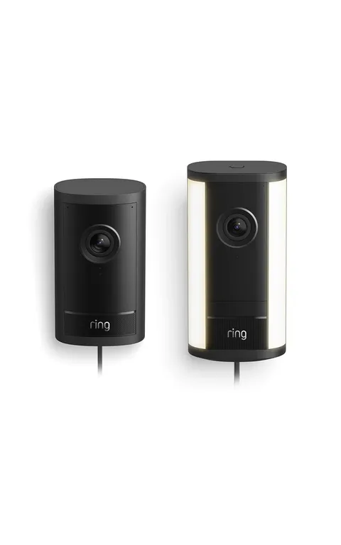 Ring Outdoor Cam Pro, Plug-In Black Security Camera with Spotlight Cam Pro