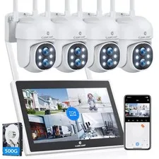 Wireless Security Camera System with Monitor, Dual Lens 10X Zoom