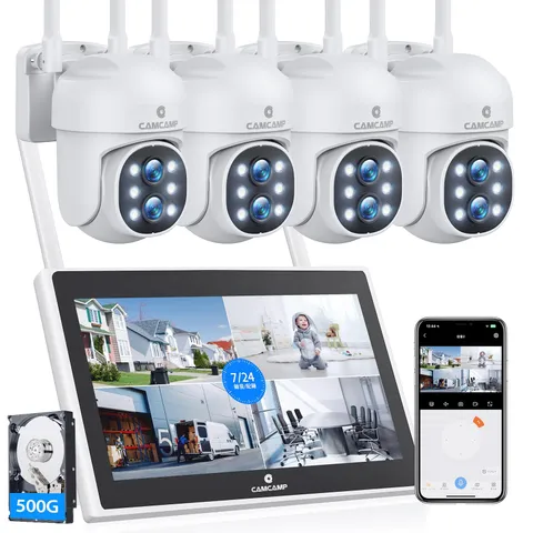Wireless Security Camera System with Monitor, Dual Lens 10X Zoom