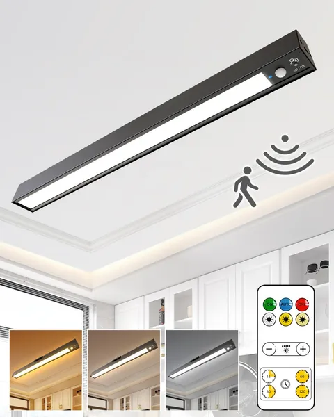 Rechargeable Motion Sensor Ceiling Light, Full Metal 16'' Ceiling, Black