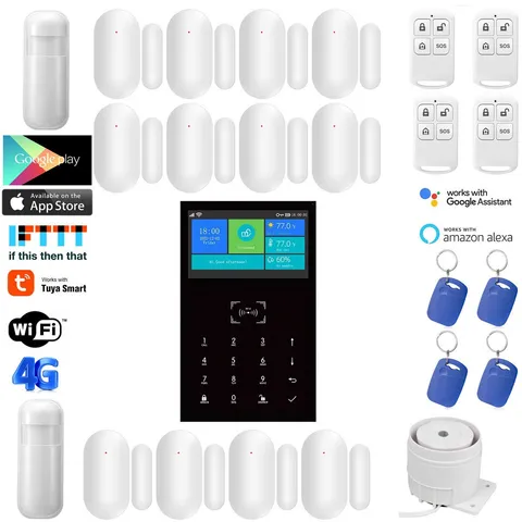 C24 Tuya APP WiFi+US/EU 4G GSM Wireless Home Security Alarm System+Alexa+Google