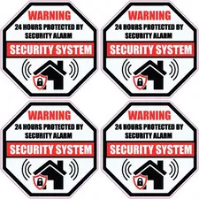 Pack of 4 24 Hour Protected by Security Alarm System Vinyl Sticker Glass Windows