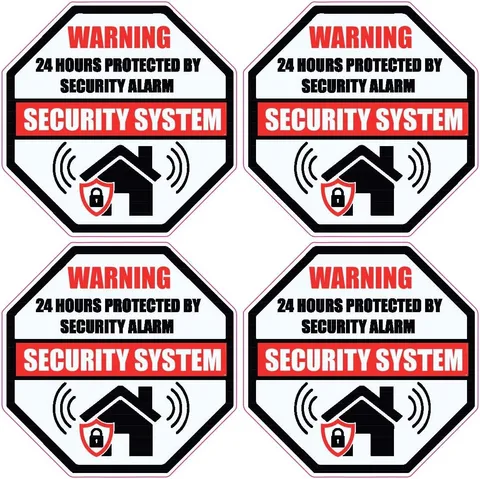 Pack of 4 24 Hour Protected by Security Alarm System Vinyl Sticker Glass Windows