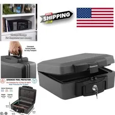 Portable Fireproof Safe Waterproof 14.3 Inch Black Lock Box with Carry Handle