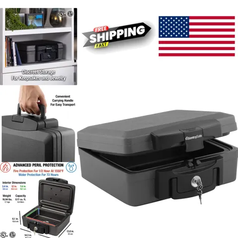 Portable Fireproof Safe Waterproof 14.3 Inch Black Lock Box with Carry Handle