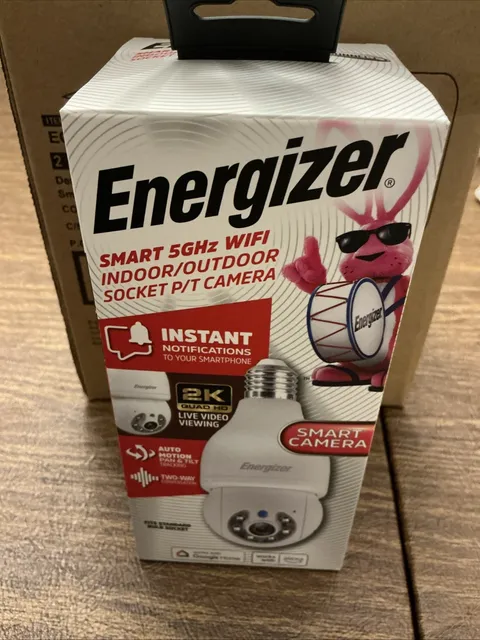 Energizer Smart Camera Wi-Fi Indoor Outdoor Fits Bulb Socket w Voice New Sealed