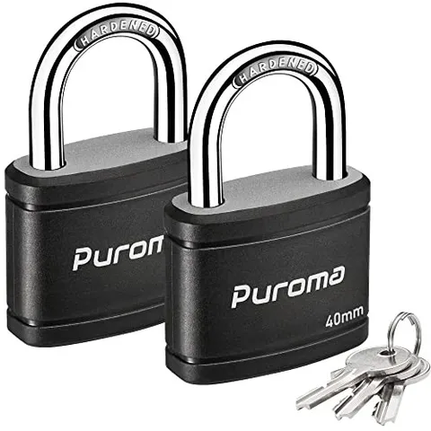 Puroma 2 Pack Keyed Padlocks, 7/8 Inch Locker Locks, Heavy-Duty for Gate Fence