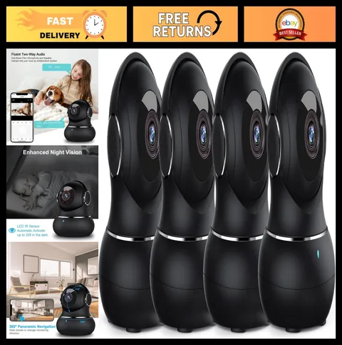360° Indoor Security Camera - WiFi Baby Monitor, Pet Cam, Night Vision, 2-Way Au