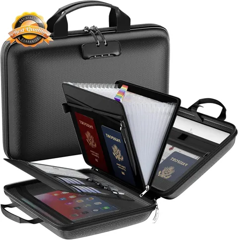 Fireproof File Organizer with Lock, Hard Case Fireproof Document Box with 13 Poc