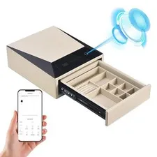Jewelry Safe with Drawers, Leather Wrapped Biometric Fingerprint Safe, Quick-...