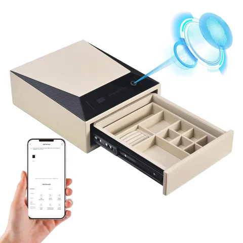 Jewelry Safe with Drawers, Leather Wrapped Biometric Fingerprint Safe, Quick-...