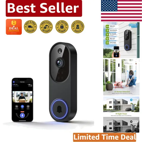1080P Wireless Video Doorbell with AI Detection & Night Vision for Security