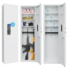 53" Fingerprint In-Wall Gun Safe Digital Touch Panel Hidden Rifle Cabinet White