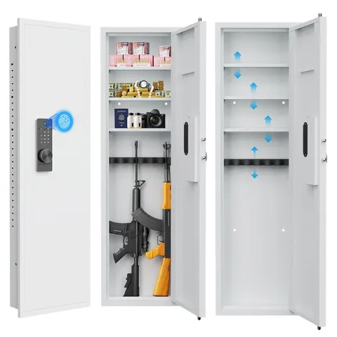 53" Fingerprint In-Wall Gun Safe Digital Touch Panel Hidden Rifle Cabinet White
