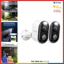 Wireless Security Camera 2 Pack 2K Battery Powered Outdoor IP66 Color Night