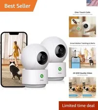 2K Security Camera Indoor, Baby Monitor Pet Camera 360-Degree for Home Securi...