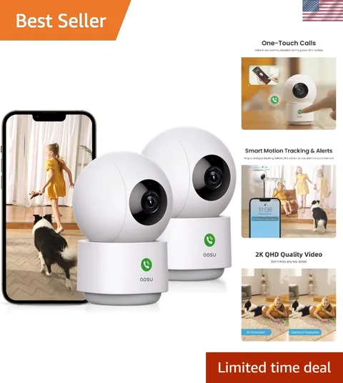 2K Security Camera Indoor, Baby Monitor Pet Camera 360-Degree for Home Securi...